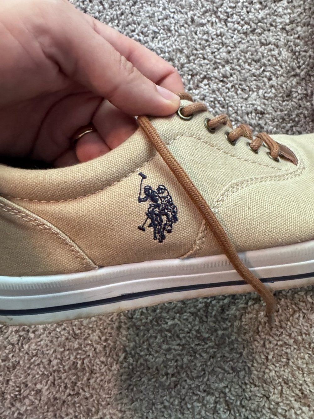 Polo by Ralph Lauren Tan Canvas Low-Top Sneaker with Navy Logo